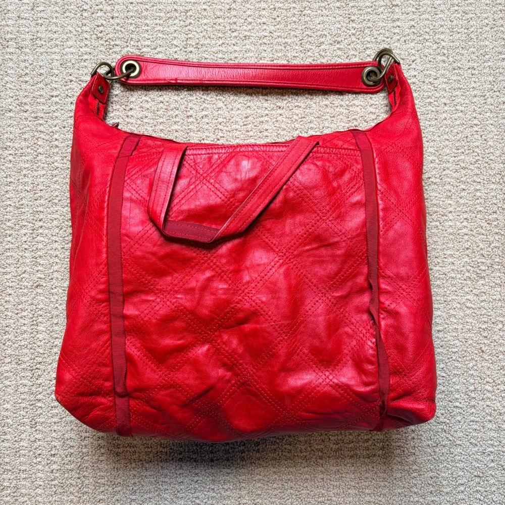 Lanvin Paris Red Quilted Leather Hobo Shoulder Bag Made in Italy Brass Hardware